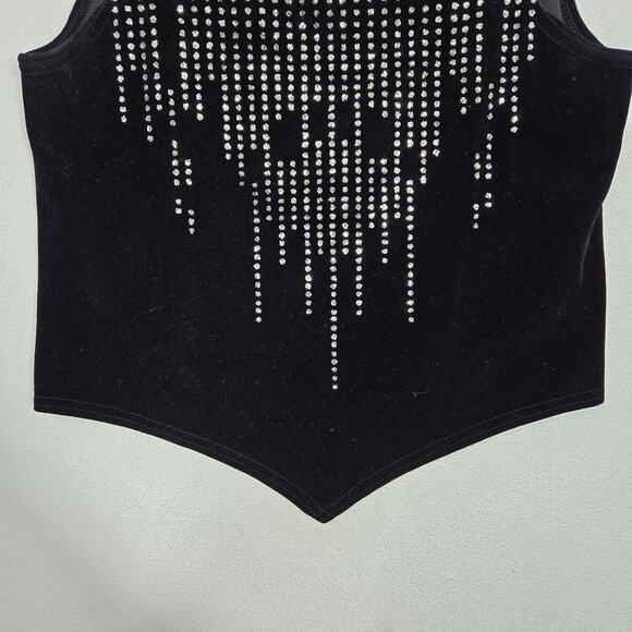 VTG 90s Velvet Crop Top Sz 12 Black Rhinestone Straps Evening Formal Whimsigoth - Picture 5 of 11